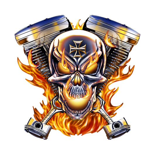 STEEL ENGINE SKULL FLAME MAGNET